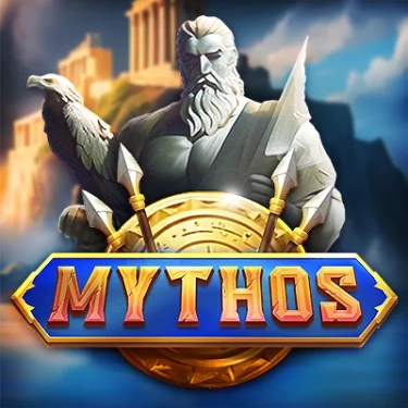 mythos in text with statue of greek god in the background